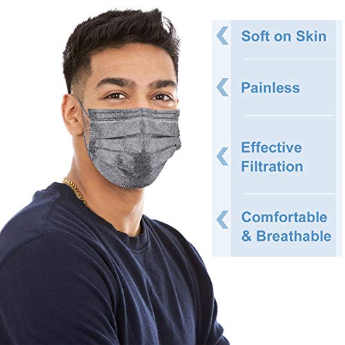 Disposable Face Masks 3-Ply Individually Wrapped for Home, School, Office and Outdoors (50 PCS,Gray)