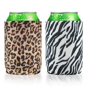 casa-eco carol velvet neoprene beer soda can cooler sleeves, cold beverages bottle insulated cover for bbq, bachelor, wedding party (cheetah, zebra)