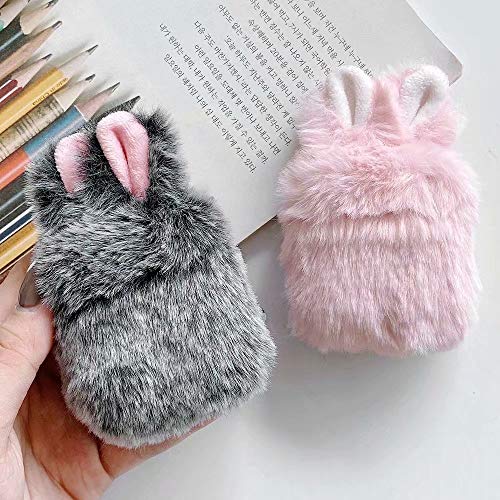 Case for Airpods 1 Case Airpods 2 Fluffy Rabbit Case Cover Plush Furry Fashion Cute Bunny Ear Faux Fur PC Protective Case Resistant Cover for Airpods 1st & 2nd Gen with Carabiner,Pink