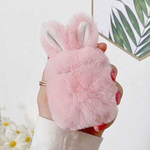 Case for Airpods 1 Case Airpods 2 Fluffy Rabbit Case Cover Plush Furry Fashion Cute Bunny Ear Faux Fur PC Protective Case Resistant Cover for Airpods 1st & 2nd Gen with Carabiner,Pink