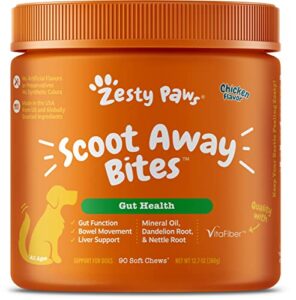 zesty paws scoot away soft chews for dogs - with bromelain, vita fiber & dandelion root for digestive support against scoots for gut health & support for normal bowel movement - 90 soft chews