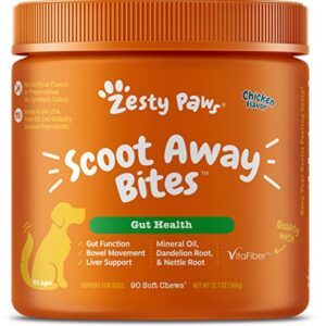 Zesty Paws Scoot Away Soft Chews for Dogs - with Bromelain, Vita Fiber & Dandelion Root for Digestive Support Against Scoots for Gut Health & Support for Normal Bowel Movement - 90 Soft Chews