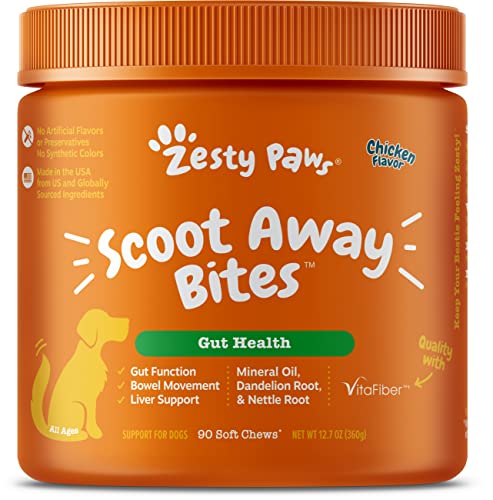 Zesty Paws Scoot Away Soft Chews for Dogs - with Bromelain, Vita Fiber & Dandelion Root for Digestive Support Against Scoots for Gut Health & Support for Normal Bowel Movement - 90 Soft Chews