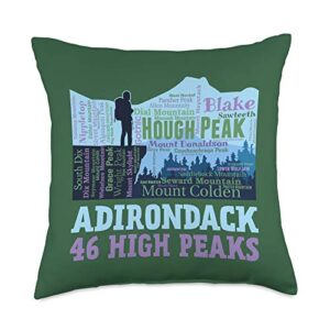 adirondacks new york hiking backpacking wear adirondack mountains 46 high peaks list word cloud 46er throw pillow, 18x18, multicolor