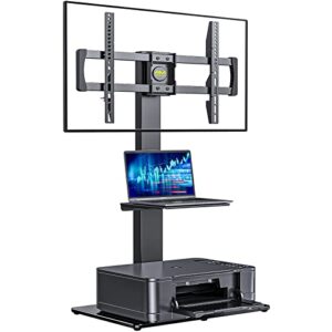 75 inch tv stand with mount, height adjustable swivel floor tv stand with shelves for 32 37 43 49 50 55 60 65 70 75 inch lcd led tvs, tv stand for bedroom, living room & corner