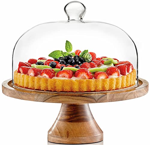 Royalty Art 4-in-1 Cake Stand with Dome, Cheese Board, Covered Platter, and Serving Tray for Pastries, Pies, Appetizers, and Holiday Treats, Decorative Kitchen Server and Display