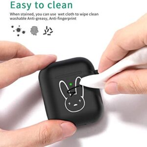 Stuput Compatible with Airpod 1/2 Case,Black Silicone Cover Cute Bunnies Rabbit Soft Protective Airpods Case with Keychain for Girls Kids Women Men