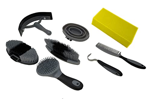 Premium Horse Grey Grooming Kit | 9 Piece Durable Hair groomer Brush Set