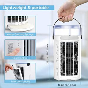 Portable Air Conditioner Fan, MAXROCK Portable AC Personal Mini Air Cooler 3 Speed Super Quiet Desk Air Cooling Fan 7 Colors LED Light for Personal Use Small Room