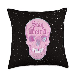 pastel goth girl tees by ads pastel goth girl, stay weird, emo pink skull for teens throw pillow, 18x18, multicolor