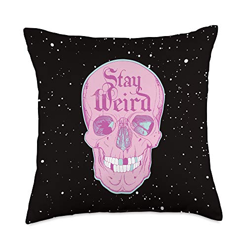 Pastel Goth Girl Tees by ADS Pastel Goth Girl, Stay Weird, Emo Pink Skull for Teens Throw Pillow, 18x18, Multicolor