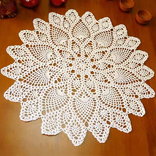 Phantomon 20 Inch Lace Doilies Table Placemats Handmade Crochet Cloth Round Coasters Knitted Doilies for Tables Sofa Cover, 100% Cotton (Beige)