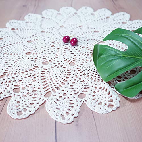 Phantomon 20 Inch Lace Doilies Table Placemats Handmade Crochet Cloth Round Coasters Knitted Doilies for Tables Sofa Cover, 100% Cotton (Beige)