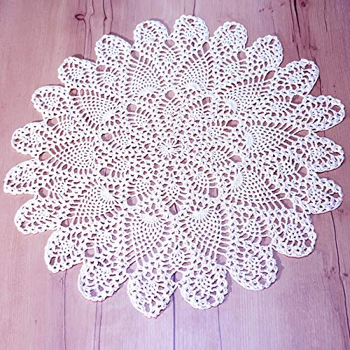 Phantomon 20 Inch Lace Doilies Table Placemats Handmade Crochet Cloth Round Coasters Knitted Doilies for Tables Sofa Cover, 100% Cotton (Beige)