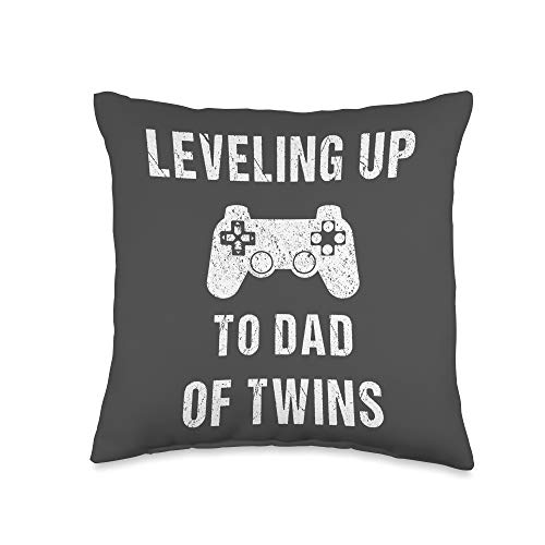 New Dad of Twins Gifts and Shirts Leveling Up to Dad of Twins-Shirt for Expecting Daddy Throw Pillow, 16x16, Multicolor