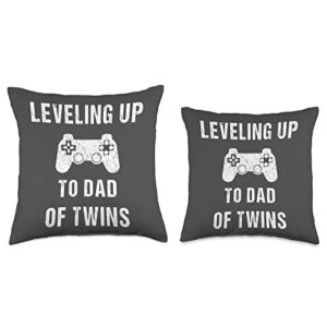 New Dad of Twins Gifts and Shirts Leveling Up to Dad of Twins-Shirt for Expecting Daddy Throw Pillow, 16x16, Multicolor