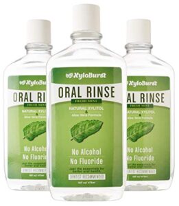 xyloburst fresh breath oral rinse mouth wash with natural xylitol - alcohol-free, fluoride free, sls free cool mint (3 pack 16 ounce)