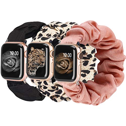 TOYOUTHS 3 Packs Compatible with Apple Watch Band Scrunchies 41mm 40mm 38mm Cloth Soft Pattern Printed Fabric Wristband Bracelet Women IWatch Elastic Scrunchy Bands Series SE 8 7 6 5 4 3 2 1 S/M