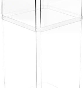 Pioneer Plastics 048C Clear Large Tall Rectangular Plastic Container, 3.75" W x 3.75" D x 8.25" H, Pack of 2