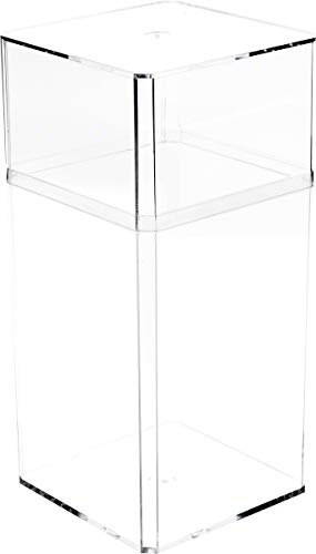 Pioneer Plastics 048C Clear Large Tall Rectangular Plastic Container, 3.75" W x 3.75" D x 8.25" H, Pack of 2