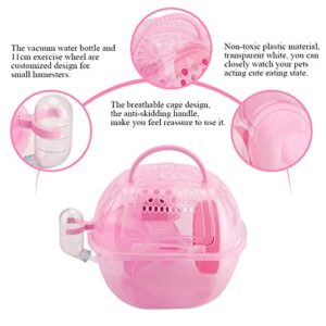 CUYT Breathable Cage Hamster Toy,Mouse Cage,with 11cm Exercise Wheel Multi-Functional Small Hamster Cage,for Travel for Picnic Indoor outdoor(Pink)