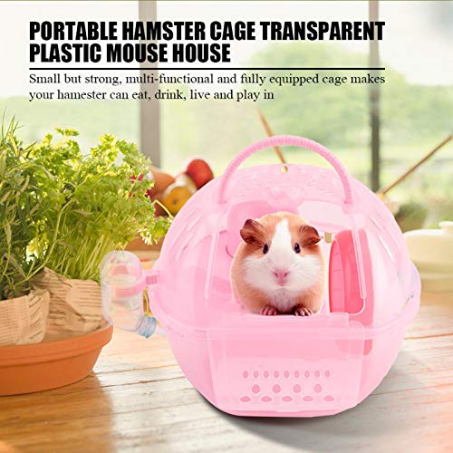 CUYT Breathable Cage Hamster Toy,Mouse Cage,with 11cm Exercise Wheel Multi-Functional Small Hamster Cage,for Travel for Picnic Indoor outdoor(Pink)