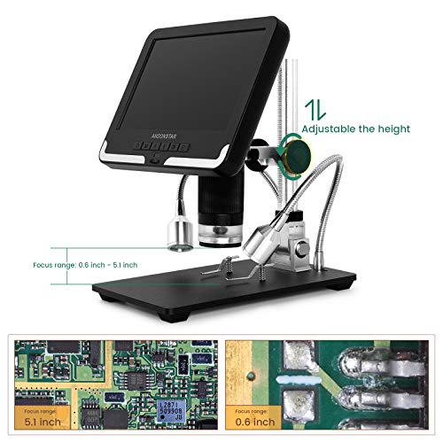 Andonstar AD206 USB Digital Microscope with LED Fill Light, 7-inch Adjustable 30f/s Display and 2MP HD Image Sensor for PCB SMD CPU Soldering Phone Repair