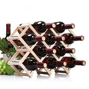 Famolay Wooden Wine Rack, 10 Bottle Free Standing Wine Storage Racks Countertop, Stackable Stand Foldable Tabletop Bottle Holder Cabinets Shelf for Cellar Pantry Home Kitchen Bar