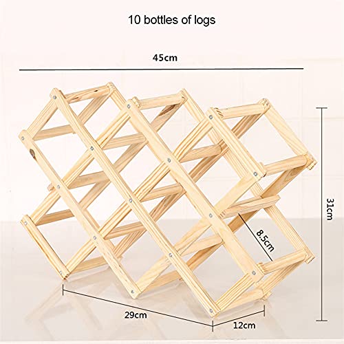 Famolay Wooden Wine Rack, 10 Bottle Free Standing Wine Storage Racks Countertop, Stackable Stand Foldable Tabletop Bottle Holder Cabinets Shelf for Cellar Pantry Home Kitchen Bar