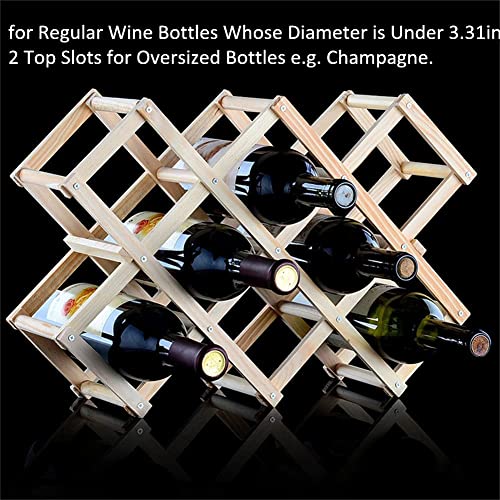 Famolay Wooden Wine Rack, 10 Bottle Free Standing Wine Storage Racks Countertop, Stackable Stand Foldable Tabletop Bottle Holder Cabinets Shelf for Cellar Pantry Home Kitchen Bar