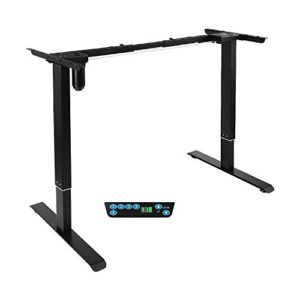 thre'a stand up desk frame, adjustable standing desk base, electric standing frame with single motor diy workstation with memory controller for home and office (black)