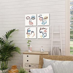SUMGAR Abstract Face Wall Art Boho Decor Minimalist Line Drawing Artwork Mid-Century Morocco Pictures Shabby Chic Beige Framed Canvas Prints for Bathroom Bedroom Living Room - 12" x 12" 4 panel