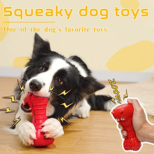 Rmolitty Squeaky Dog Toys for Aggressive Chewers, Tough Dog Chew Toys for Aggressive Chewers Indestructible Durable Dog Chew Toys for Large Medium Breed Dog with Non-Toxic Natural Rubber (Hippo-red)