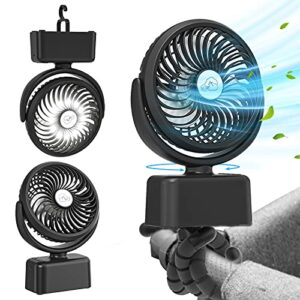 battery operated stroller fan with flexible tripod clip on, 3 speeds and 270°auto oscillating, portable personal handheld fan for car seat crib bike treadmill……