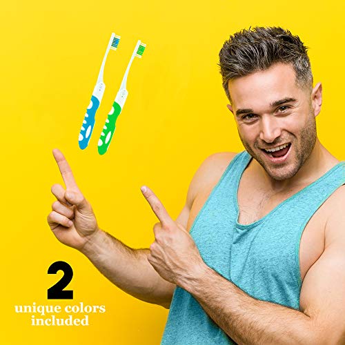 Travel Toothbrush, Portable Toothbrush Built in Cover, Travel Size Toothbrush For Hiking, Camping, and Traveling, Folding Toothbrushes, Collapsible Blue-Green Travel Toothbrush Kit (2 Pack-Soft)