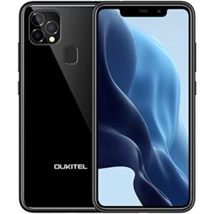 oukitel c22 unlocked cell phone, 2021 dual sim smartphone 5.86 inch hd screen+, 4gb+128gb android 10 t-mobile, rear 3 camera face/fingerprint id(black)