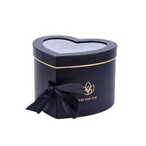 heart-shaped paper mache boxes for packaging, luxury flower cardbord boxes with lids and ribbons, ideal for crafting & storage accessories cosmetics jewelry gifts home (black)