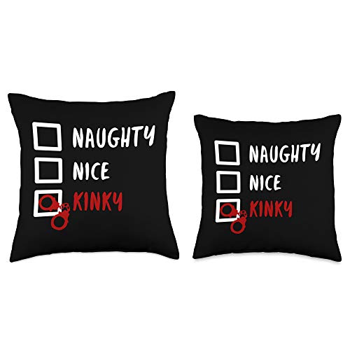 Funny BDSM Master Slave Couples Xmas Gifts Naughty Nice Kinky Christmas List Santa Handcuffs Gift Throw Pillow, 16x16, Multicolor