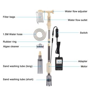 bedee Aquarium Vacuum Gravel Cleaner: Electric Fish Tank Gravel Cleaner 6 in 1 Automatic Siphon Vacuum Cleaner Kit Adjustable Water Flow for Washing Sand Water Changer Filter-Waterproof DC 12V Safer