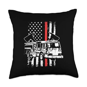 JonFriday USA Fire Department Firefighter USA Flag Fire Truck Firefighter Thin Red Line Fireman Throw Pillow, 18x18, Multicolor