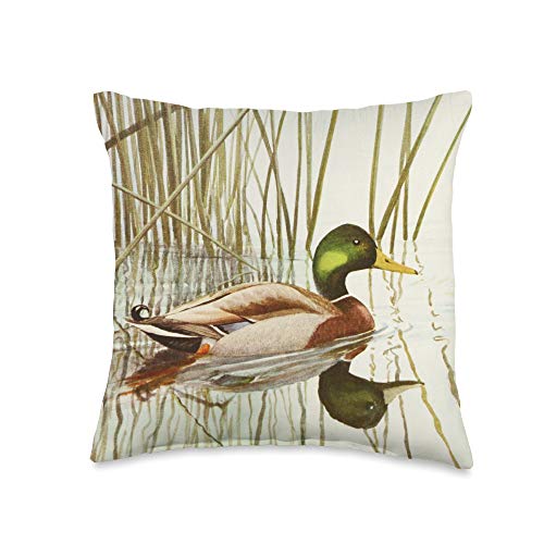 Wild Duck Lover Duck Gift Mallard Vintage Bird Decoy Swimming I Love Ducks Throw Pillow, 16x16, Multicolor