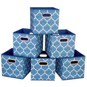 i bkgoo cloth storage bins set of 6 thick fabric drawers foldable cubes basket organizer container with dual metal handles for shelf cabinet bookcase boxes navy-blue 10.5x10.5x11 inch