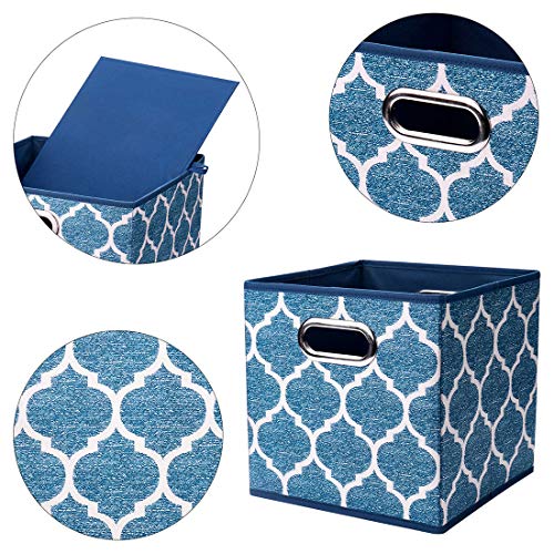 i BKGOO Cloth Storage Bins Set of 6 Thick Fabric Drawers Foldable Cubes Basket Organizer Container with Dual Metal Handles for Shelf Cabinet Bookcase Boxes Navy-Blue 10.5x10.5x11 inch