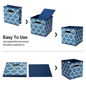 i BKGOO Cloth Storage Bins Set of 6 Thick Fabric Drawers Foldable Cubes Basket Organizer Container with Dual Metal Handles for Shelf Cabinet Bookcase Boxes Navy-Blue 10.5x10.5x11 inch