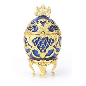 fasalino faberge egg jewelry trinket box classic hand-painted ornaments metal craft gift for home decor (blue)