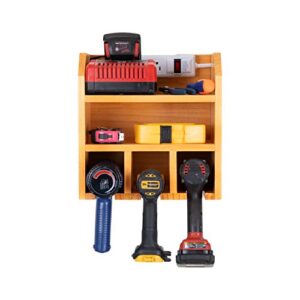 iron forge power tool organizer for garage - fully assembled wood tool chest and 3 drill charging station - great workshop organization and storage gift