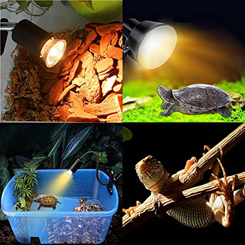 Reptile Heat Lamps, Rotatable Basking Lamp, UVA/UVB Turtle Aquarium Tank Heating Lamps with Clamp for Lizard Turtle Snake Spider Frog Aquarium Aquatic Plants with 3 Heat Bulbs & 1 TM (E27,110V)