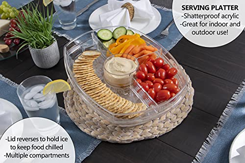 Summer at the Shore Divided Appetizer Serving Platter, Great for Picnics and Barbeques, Outdoor Hosting Party Planning Accessory, One Size, Clear (1567A6-AMZ)