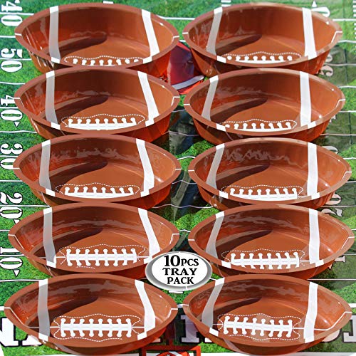 Anapoliz Football Serving Trays | 10 Pcs Plastic Football Snack Trays | Game Day Football Serveware | Tailgate Party Serving Platter | Football Party Decorations | Reusable Big Game Chip Trays