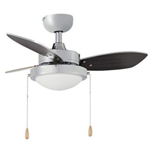 amazon basics 30-inch ceiling fan - includes integrated dimmable led light kit - three reversible blades, chrome finish